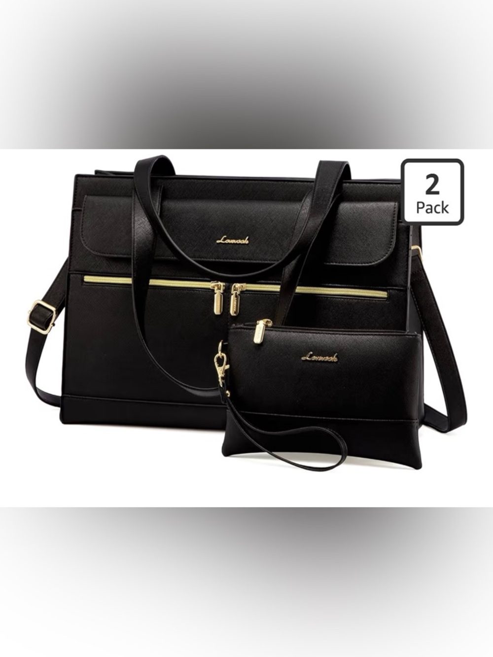 NWT Lovevook Black Structured Tote with Matching Wristlet